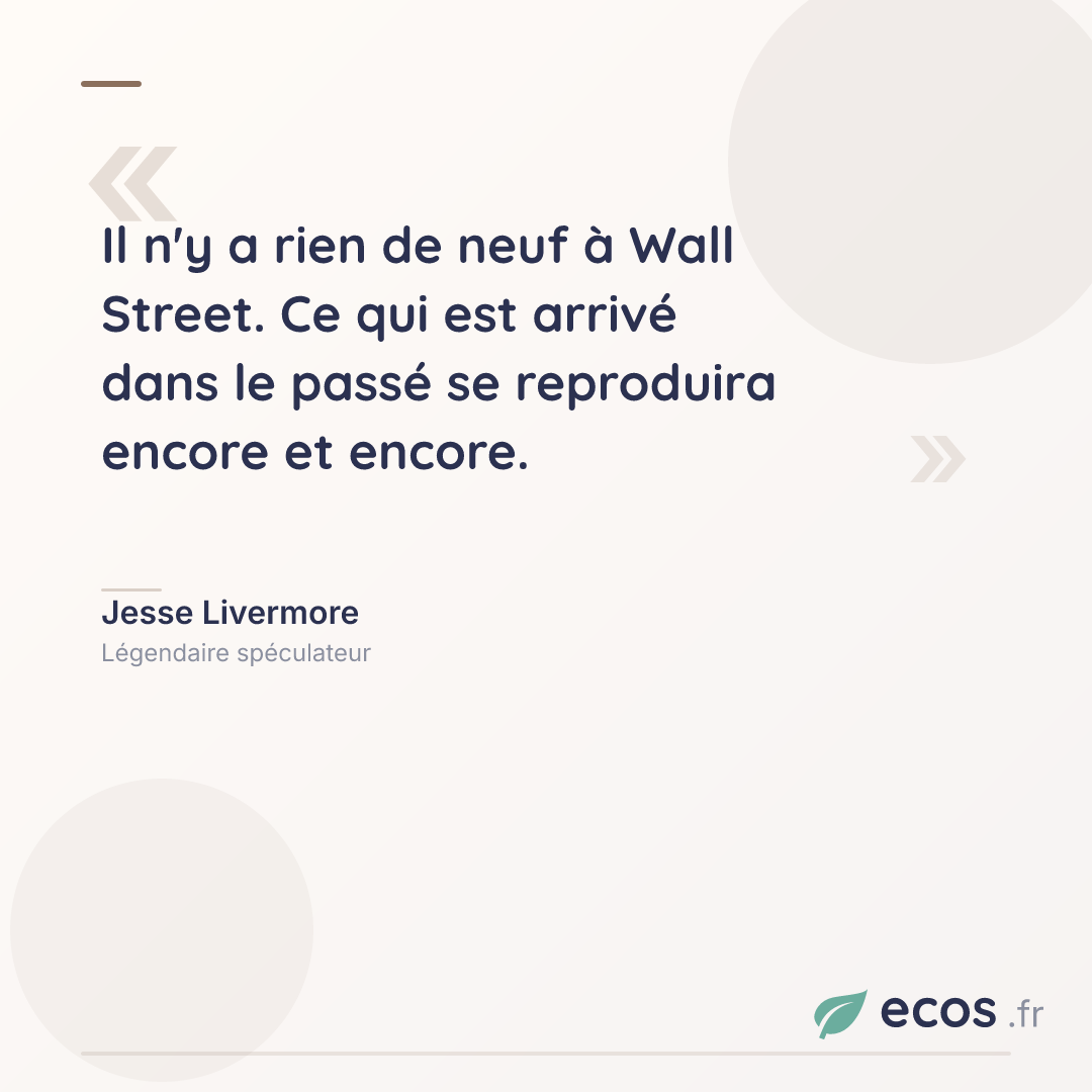 Citation de Jesse Livermore : Il n'y a rien de neuf à Wall Street. Ce qui est arrivé dans le passé se reprodui...